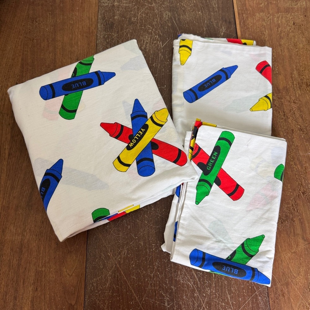 Perfect Fit Crayon Print Full Sheet Set Kids‎ Bedding Colorful Cotton Blend